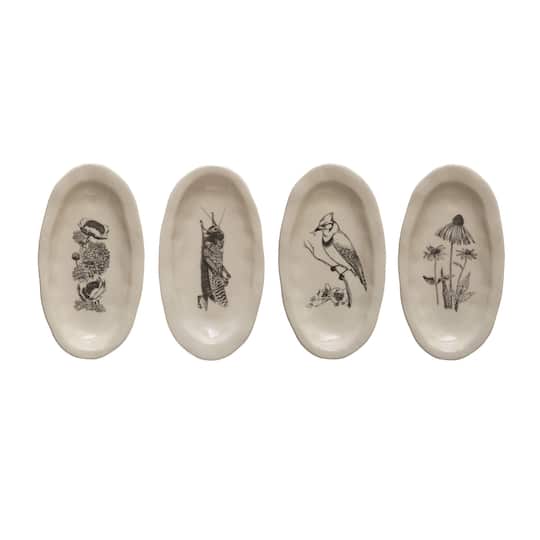 Hello Honey® 5.5" Nature Print Organic Shape Stoneware Plate Set